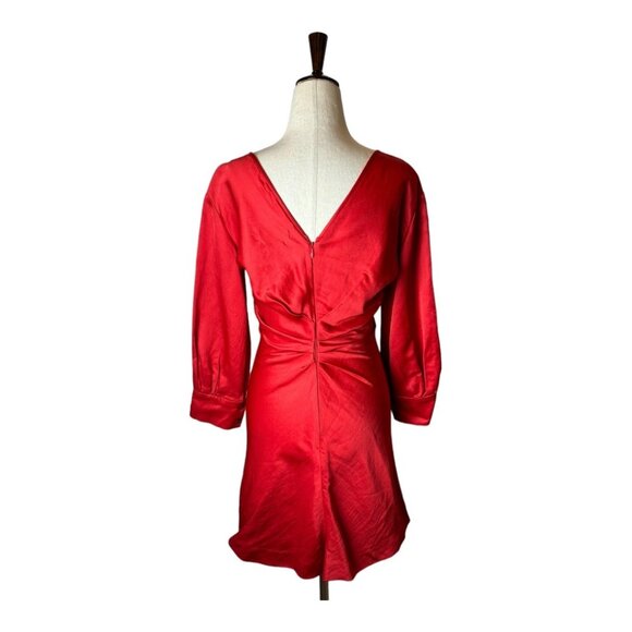 Isabel Marant Dress Women XS‎ Red Satin Long Split Sleeve Fit And Flare Mini - Picture 3 of 12